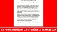 Más pronunciamientos por la incautación de las vacunas de Garín
