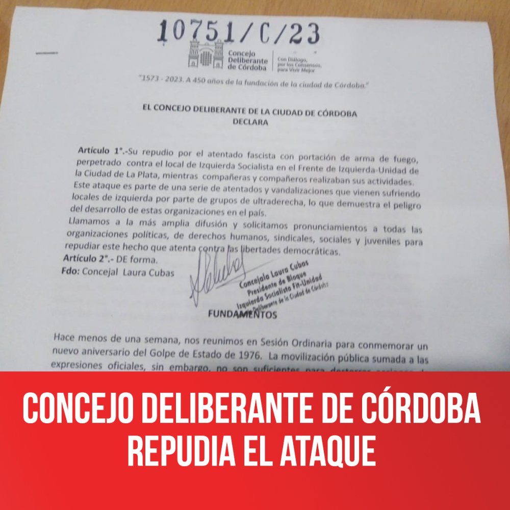 Concejo Deliberante de Córdoba repudia el atentado