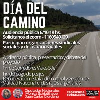 06/10 18hs - Audiencia Pública y presentación de proyecto de Ley por el fin de Corredores Viales
