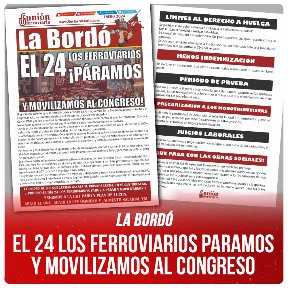 La Bordó / El 24 los ferroviarios paramos y movilizamos al Congreso