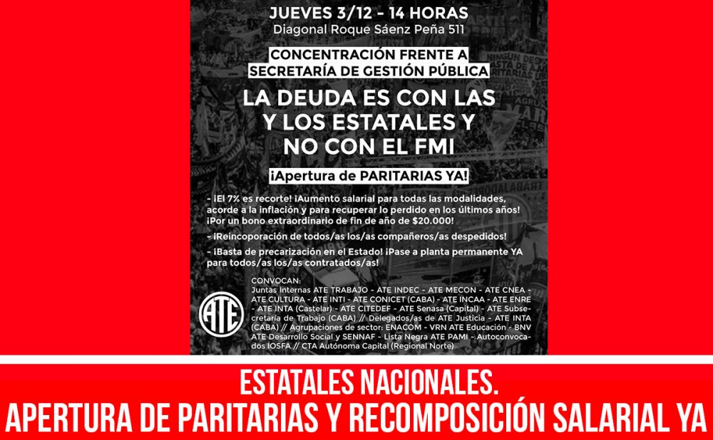 Estatales nacionales. Apertura de paritarias y recomposición salarial ya