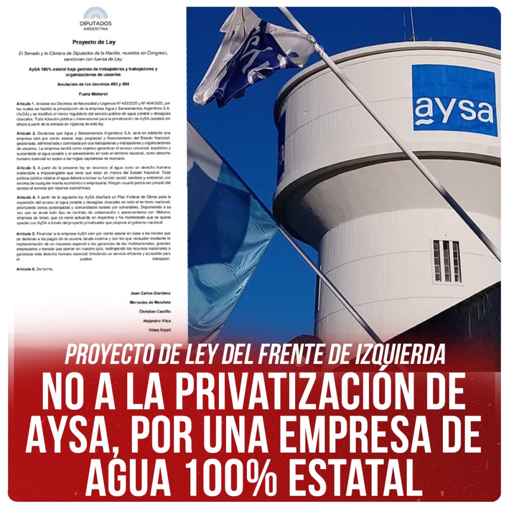 Proyecto de ley del Frente de Izquierda / No a la privatización de AySA, por una empresa de agua 100% estatal