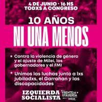 Miércoles 4 de junio, Plaza Congreso / 10 años del “Ni una menos”