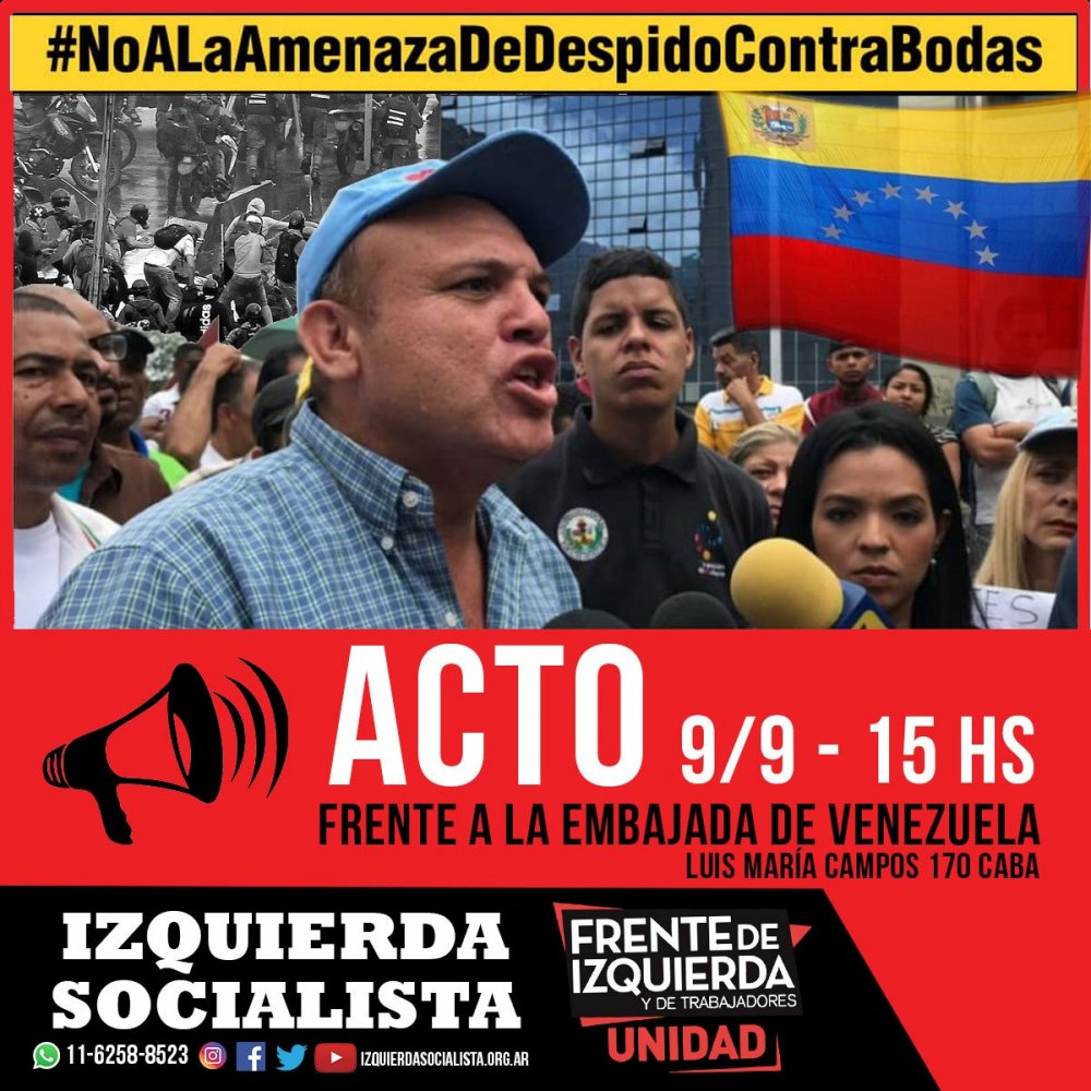 No a la amenaza de despido de José Bodas, 9/9: acto embajada de Venezuela en Buenos Aires