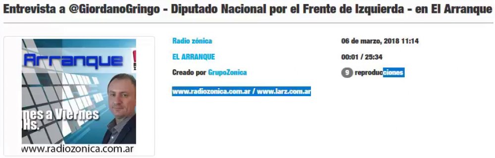 Entrevista al Dip. Giordano en &quot;El Arranque&quot; - Radio Zonica