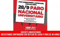 Docentes universitarios: necesitamos continuidad con un plan de lucha y paro de 48 horas