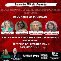 La fórmula presidencial Bregman - Del Caño junto a Schlotthauer y Giordano recorrerán La Matanza