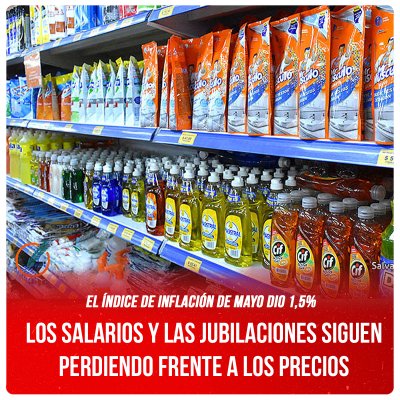 El índice de inflación de mayo dio 1,5% / Los salarios y las jubilaciones siguen perdiendo frente a los precios