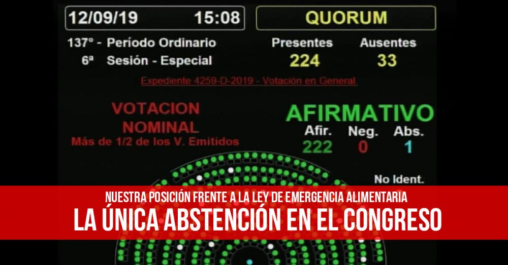 Nuestra posición frente a la ley de emergencia alimentaria: La única abstención en el Congreso