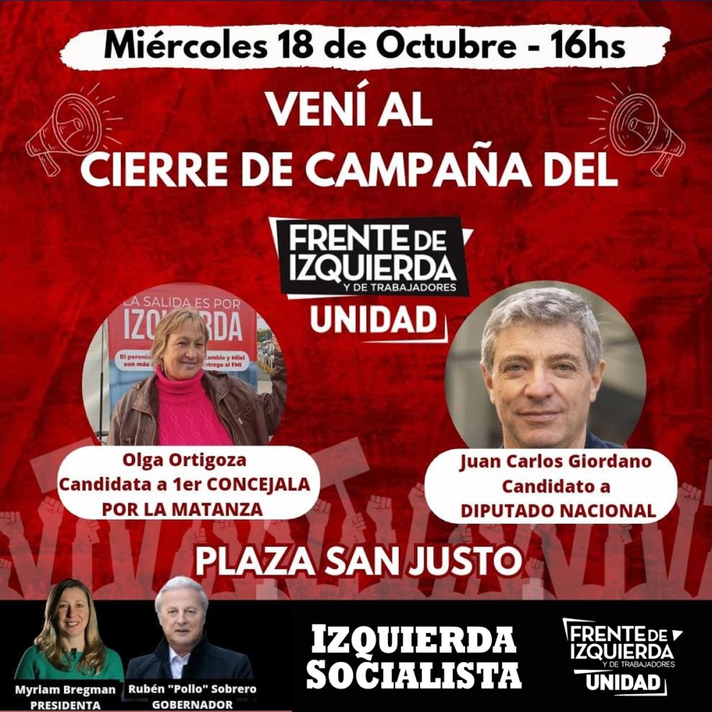 Miércoles 18 a las 16 hs. / Cierre del Frente de Izquierda en La Matanza