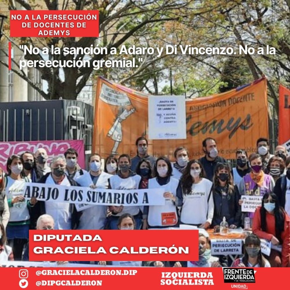 Proyecto de Declaración/ No a la persecución de docentes de Ademys