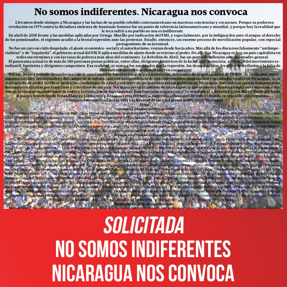 Solicitada / No somos indiferentes. Nicaragua nos convoca
