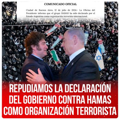 Repudiamos la declaración del gobierno contra Hamas como organización terrorista