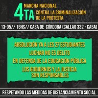 Jueves 13 a las 16 - Callao 332, CABA - Jornada de protesta contra criminalización a estudiantes