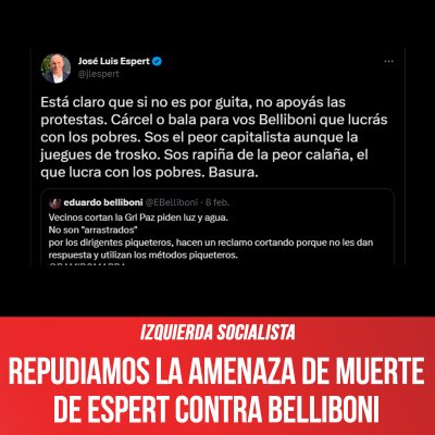 Izquierda Socialista / Repudiamos la amenaza de muerte de Espert contra Belliboni