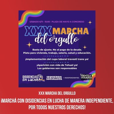 XXX Marcha del Orgullo  / ¡Marchá con Disidencias en Lucha de manera independiente, por todos nuestros derechos!