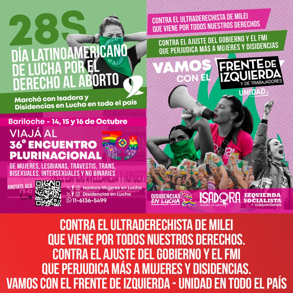 Contra el ultraderechista de Milei que viene por todos nuestros derechos. Contra el ajuste del gobierno y el FMI que perjudica más a mujeres y disidencias.  Vamos con el Frente de Izquierda - Unidad en todo el país