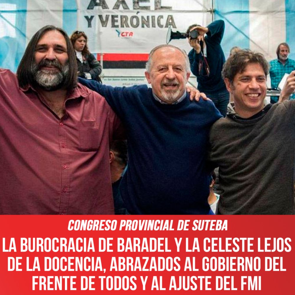 Congreso Provincial de SUTEBA / La burocracia de Baradel y la Celeste lejos de la docencia, abrazados al gobierno del Frente de Todos y al ajuste del FMI