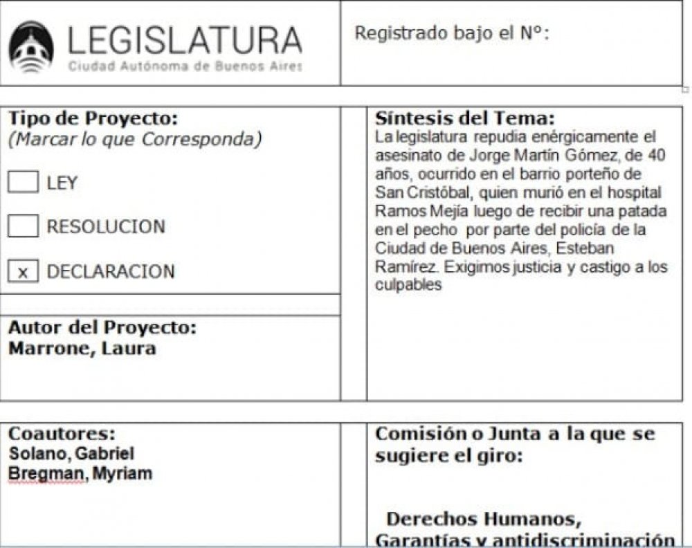 Repudio al asesinato de Jorge Gómez por Policía de la Ciudad