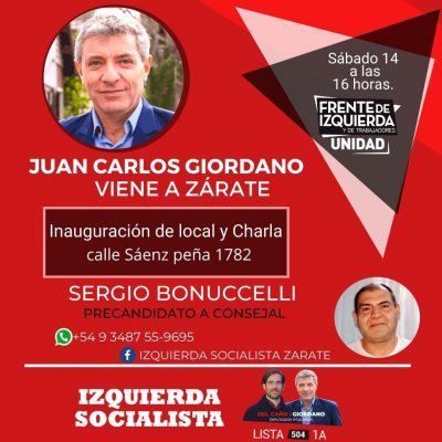 Sábado 14/8 / Diputado Giordano en Zárate “El gobierno nos está haciendo pagar &#039;la herencia&#039; de Macri”