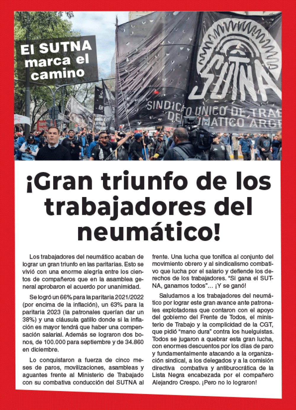 El SUTNA marca el camino / ¡Gran triunfo de los trabajadores del neumático!
