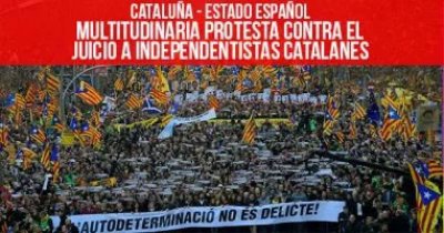 Cataluña - Estado español: Multitudinaria protesta contra el juicio a independentistas catalanes