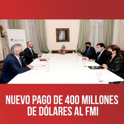 Nuevo pago de 400 millones de dólares al FMI