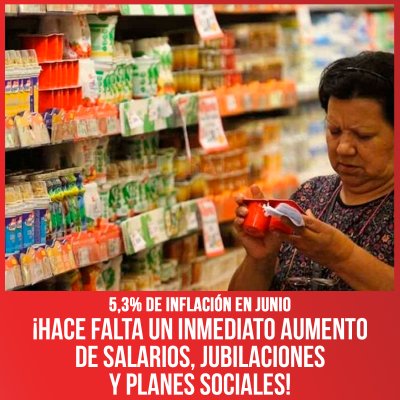 5,3% de inflación en junio / ¡Hace falta un inmediato aumento de salarios, jubilaciones y planes sociales!