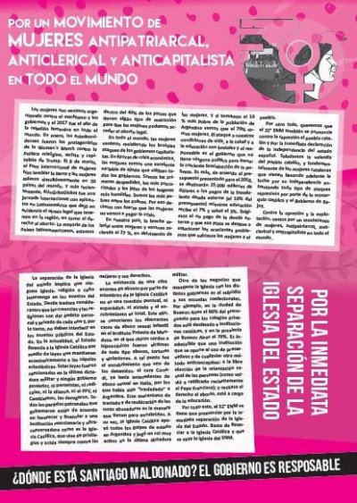 Por un movimiento de mujeres anti patriarcal, anticlerical y anticapitalista en todo el mundo.