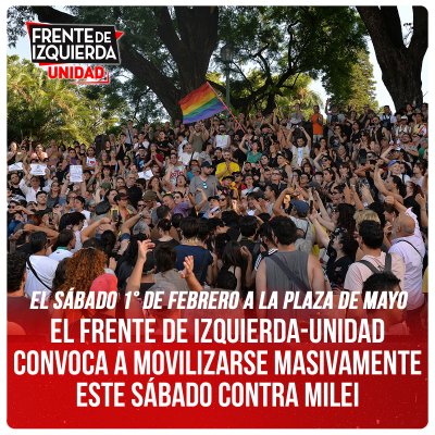 El Sábado 1° de febrero a la Plaza de Mayo / El Frente de Izquierda-Unidad convoca a movilizarse masivamente este sábado contra Milei