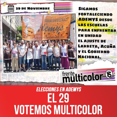 Elecciones en Ademys / El 29 votemos Multicolor