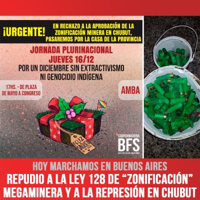 Hoy marchamos en Buenos Aires | Repudio a la ley 128 de “zonificación” megaminera y a la represión en Chubut