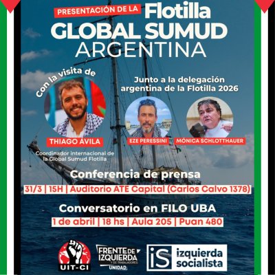 Conferencia de prensa, martes 31 de marzo a las 15hs en ATE Capital / Presentación de la Flotilla Global Sumud Argentina