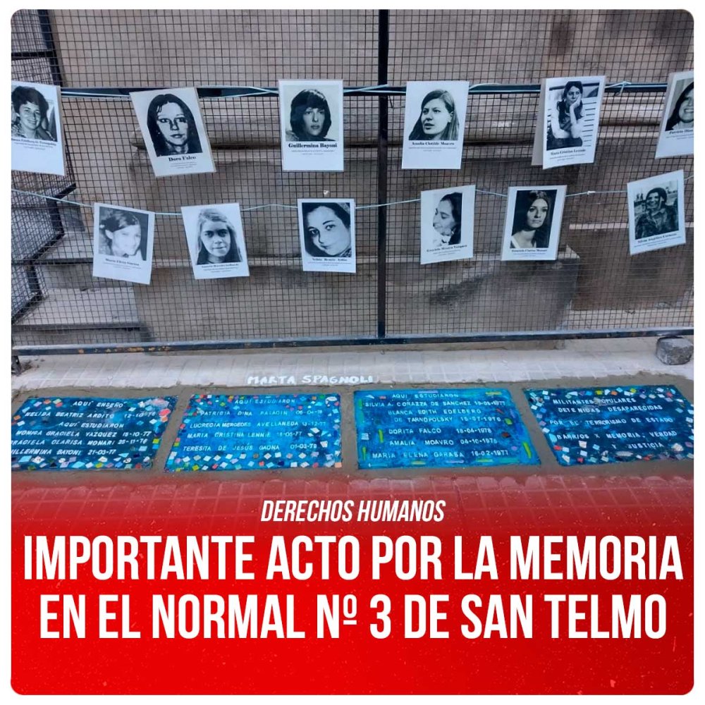 Derechos Humanos / Importante acto por la memoria en el Normal Nº 3 de San Telmo