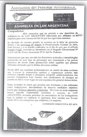 Volante de APA haciendo la acusacin falsa sobre Laigle