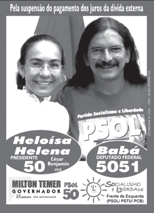Por la suspensin del pago de la deuda externa encabeza la oblea de campaa de Heloisa Helena y Bab