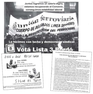 Afiche de la Lista 3 en el Ferrocarril Sarmiento y volantes de la Lista 3 Bord del Mitre