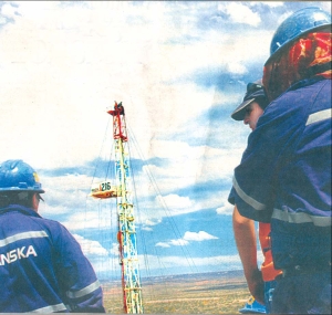 Petroleros en huelga subidos a una torre de alta tensin. Nequn (portada Diario Ro Negro, 18/11)