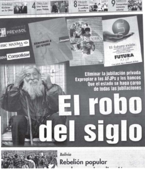 Portada de nuestro semanario denunciando a las AFJP. Octubre 2003