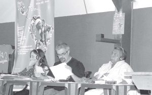 De izq. a der.: una dirigente de la Tendencia Clasista Combativa de Uruguay; Dirceu Traverso (Conlutas) y Orlando Chirino (CCURA-UNT, Venezuela).