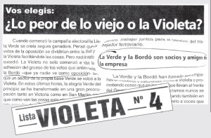 Facsmil de un volante de campaa de la Violeta atacando a la Bord en el Mitre