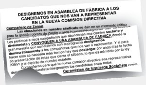 Facsmil del volante repartido por los ceramistas de Izquierda Socialista