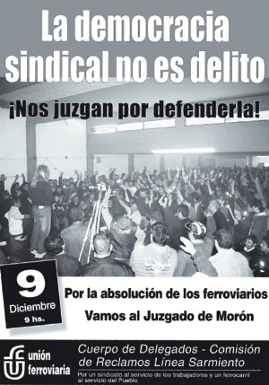 Cartel del Cuerpo de Delegados por la absolucin de los compaeros