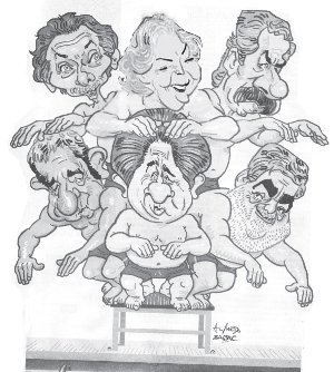 Arriba: Macri, Carrio, Sol. Abajo: Cobos, Duhalde y Das Neves. Ninguno es alternativa para los trabajadores.