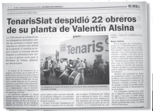 Peridico de Villa Constitucin anunciando los despidos