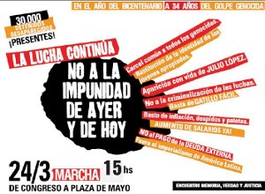 Afiche convocando a la marcha del Encuentro Memoria, Verdad y Justicia