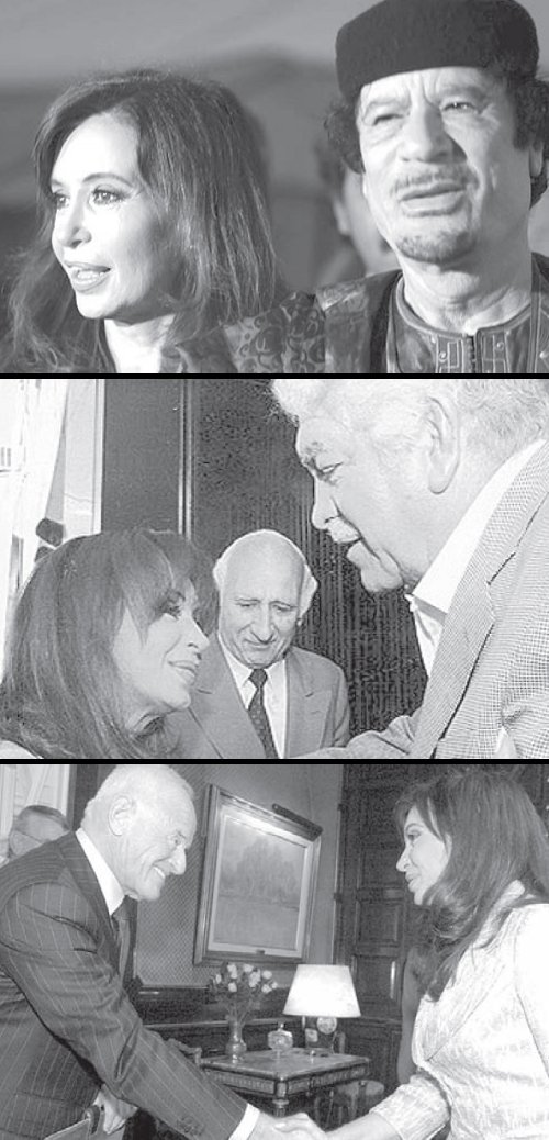 Cristina junto a Kadafi. Junto a Jos Pedraza. Y con Peter Munk de la Barrick Gold.