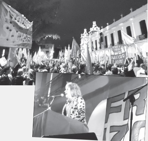 Vista del acto cordobs (arriba). Nuestra diputada Liliana Olivero haciendo uso de la palabra (abajo)