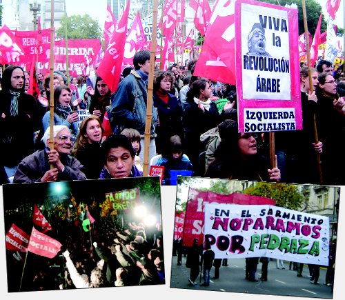 Arriba: Vista del acto. Izq.: Al final se cant la Internacional. Der.: Los ferroviarios presentes!