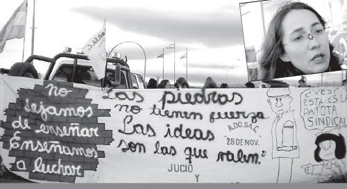 Los docentes santacruceos necesitan de nuestro apoyo para que triunfen. Arriba: Mariana Benavdez